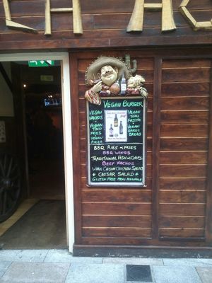 Outside promoting veganism at Robs Ranch House in Killarney