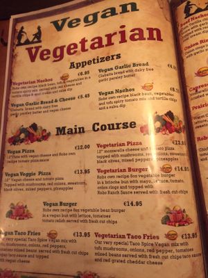 Vegan menu at Robs Ranch House in Killarney