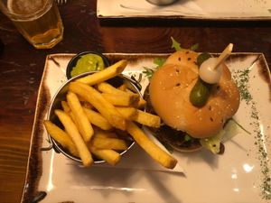 Vegan burguer w fries and guacamole at Robs Ranch House in Killarney
