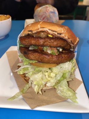 Doubled up vegan burger   at Illegal Burger in Oslo