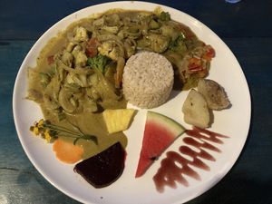 Caribbean Madras Curry at Stashus Con Fusion in Puerto Viejo De Talamanca