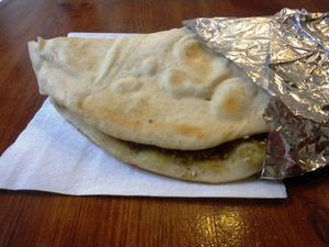 Manoushe with zaatar and veggies inside - delicious! at Nabil in Katowice