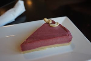 Raw strawberry cake at Kavarna Cacao in Ljubljana