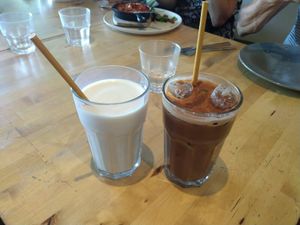 Soy vanilla milkshake and iced soy mocha at Six Willows Cafe in Willetton