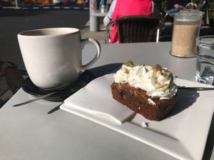 Carrot Cake and Iced Coffee! at Bean Counter Cafe in Fairfield