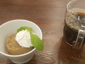 coffee ice cream with whipped cream and coffee (almond milk not pictured) at Swell Bowls in Tokyo