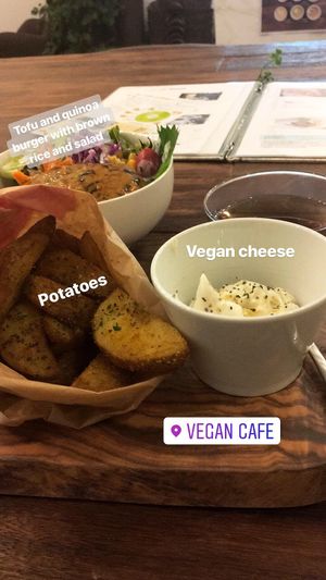 Spicy potatoes with vegan cheese(delicious) and locomotion  at Swell Bowls in Tokyo