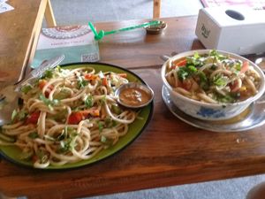 veg chowmen and thukpa at Pourquoi Pas in Pokhara