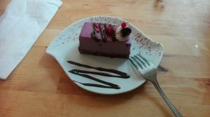 Raspberry cheesecake at The Raw Kitchen Malmö in Malmo