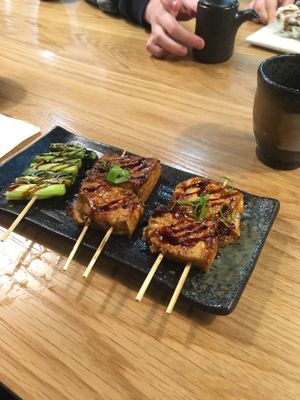 Teriyaki tofu and asparagus skewers at Hanamura in Modbury