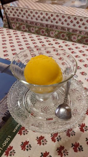 Fruity and fresh mango sherbet at Saffron Ikebukuro in Tokyo