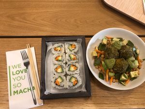 Vegan Bowl and Veggie Sushi without the egg  at Macha Cafe in Milan
