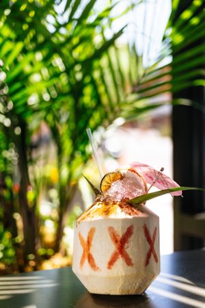 NOSE ENDER COCKTAIL - tequila, cream of coconut, lime, jalapeño pepper; served in a coconut **Limited Availability at Bang Up To The Elephant in Denver