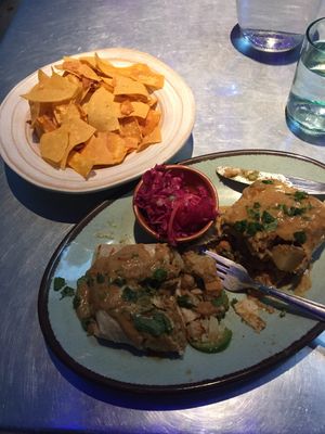 Plantain chips and curry roti at Bang Up To The Elephant in Denver