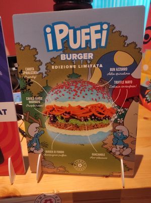 Smurf menu at Flower Burger in Bergamo