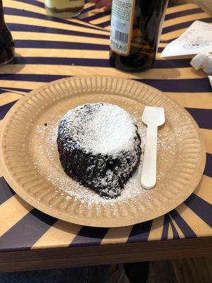 Chocolate sponge filled with melted chocolate cream   at Flower Burger in Bergamo