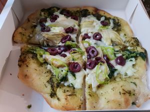 Artichoke pizza at La Farina Tivoni in Tel Aviv