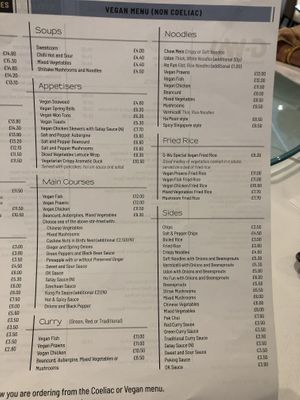 Vegan menu at G-Wu in Leeds