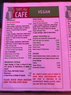 Menu as of 20 July 2020 at Toby Jug Cafe in Boscastle