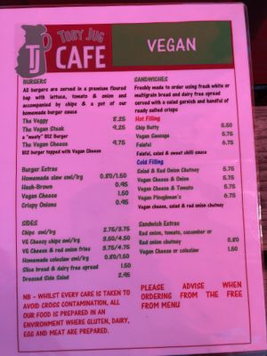 Menu as of 20 July 2020 at Toby Jug Cafe in Boscastle