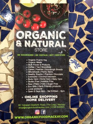 What they offer at Organic & Natural Store and Cafe in Mackay