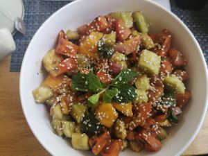 Thai Mango-Avocado-Salad with roasted Sweetpotato at The Chai Tent in Koh Rong