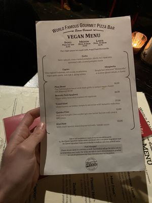 Vegan menu  at Winnies in Queenstown