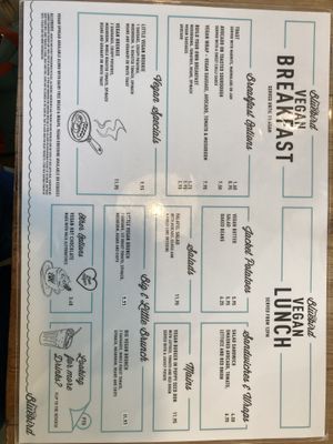 Vegan lunch menu   at The Blue Bird Cafe in Worthing