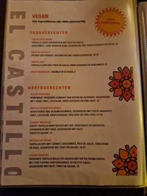 Vegan menu at El Castillo in Valkenburg