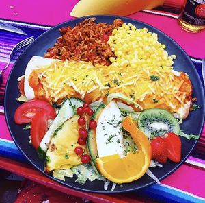 Vegan enchiladas with veggies and plant based chicken or beef.  at El Castillo in Valkenburg