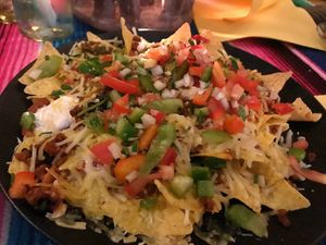 Tortilla chip dish with vegan cheese and vegan cream cheese at El Castillo in Valkenburg