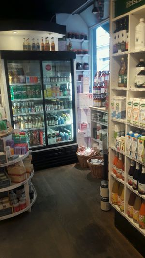 Selection of vegan milk and cooking cream at Helsemin - City in Copenhagen