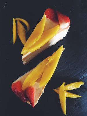 Raw mango cheesecake 
Vegan
Raw
Gluten-free  at Kirana Cafe in Peniche