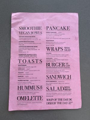 Menu at Kirana Cafe in Peniche