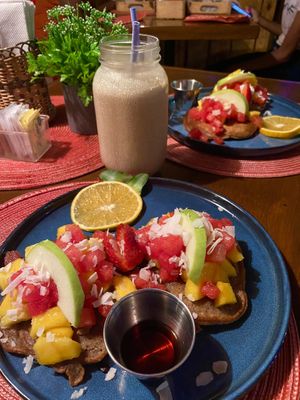 Vegan banana and chia pancakes  at Aroma Coffee Bar in Cahuita