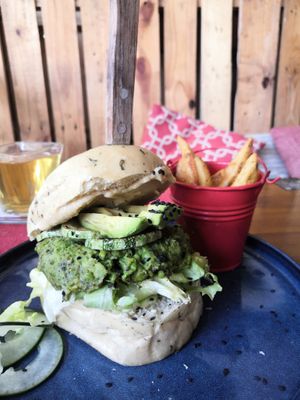 Vegan green burger at Aroma Coffee Bar in Cahuita