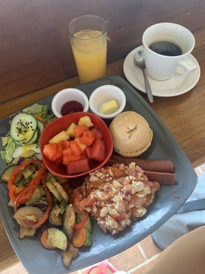Vegan breakfast  at Aroma Coffee Bar in Cahuita