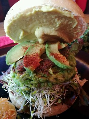 Green Burger at Aroma Coffee Bar in Cahuita