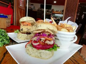 Vegan Burgers  at Aroma Coffee Bar in Cahuita