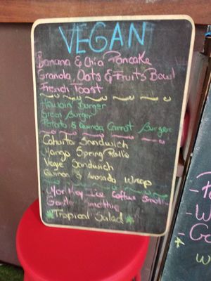 Vegan menu at Aroma Coffee Bar in Cahuita