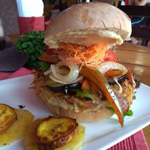 Burger at Aroma Coffee Bar in Cahuita