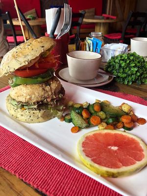 Mushroom Burger  at Aroma Coffee Bar in Cahuita