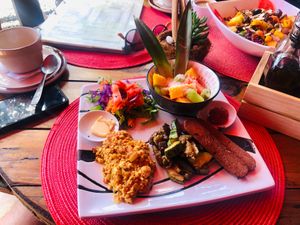 Complete plant-based breakfast  at Aroma Coffee Bar in Cahuita
