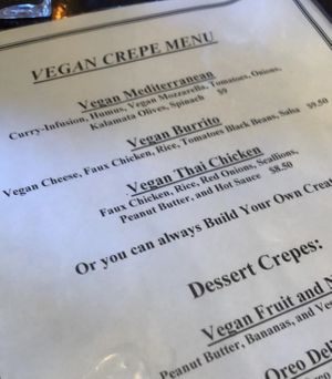 Vegan Crepe Menu! at Rachel's Cafe & Creperie in Lancaster