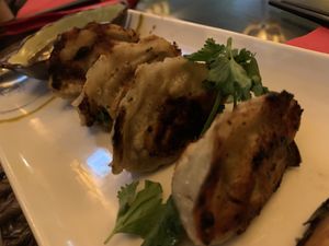 Dumplings with tofu, carrot, celery and wood eared mushrooms  at Suyuan in Bristol
