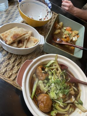 vegan coconut pancakes and vegan sweet and sour balls  at Suyuan in Bristol