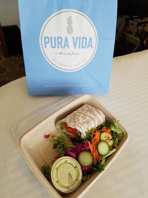 Veggie wrap with spinach tortilla at Pura Vida - South of Fifth in Miami Beach