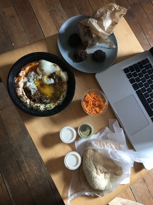 Hamshuka size M and Falafel 😍  at Mr Houmous in Paris