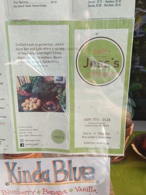 Menu at Jess's Juice Bar in Lambertville