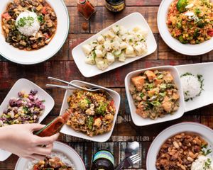 A range of Vegan dishes from the New Orleans inspired menu of 'The Moldy Fig'! at The Moldy Fig in Brunswick East